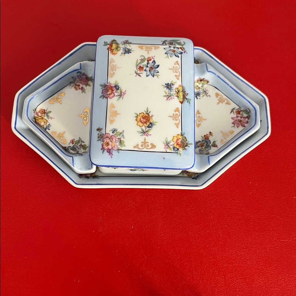 Antique Limoges Set Smoking Tray Cigarette  RARE!